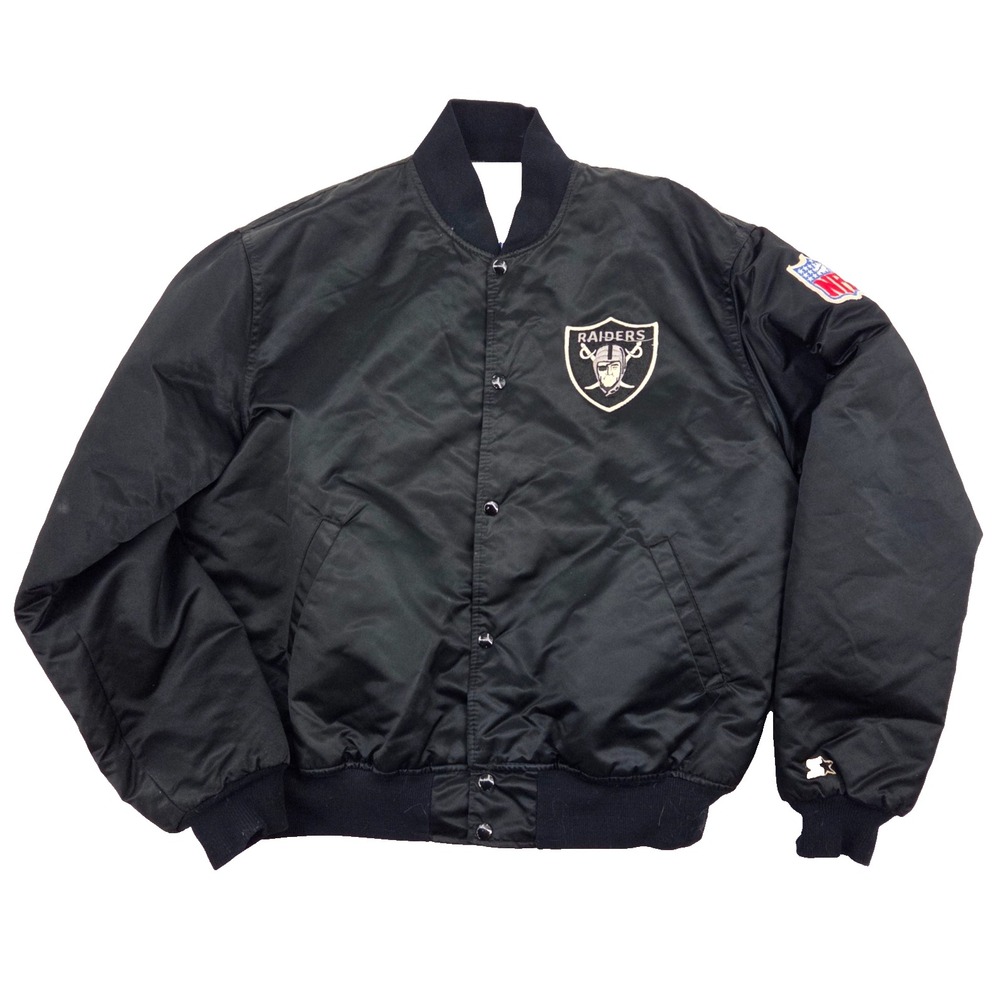 VTG Starter Pro Line Oakland Raiders Satin Jacket Mens XL Bomber Black NFL